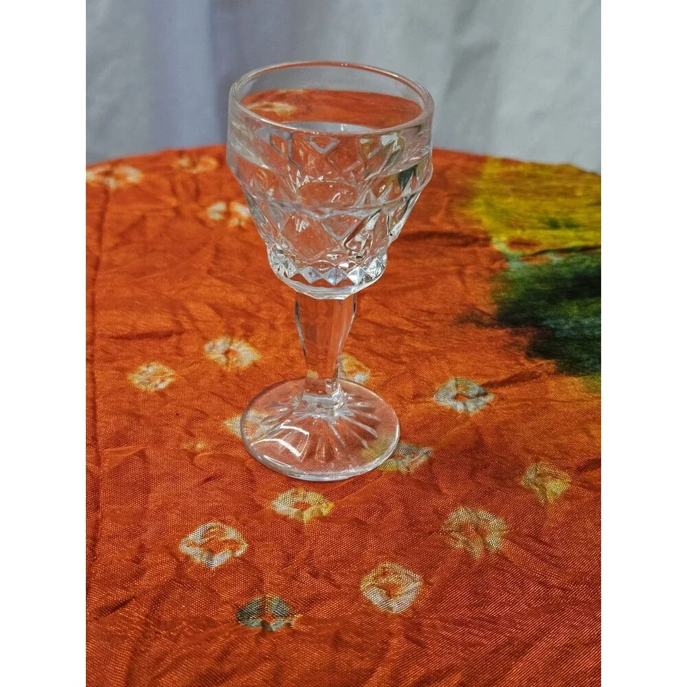 Vintage Cut Glass Decanter Set w/ Stopper & 4 Stemmed Cordial Glasses